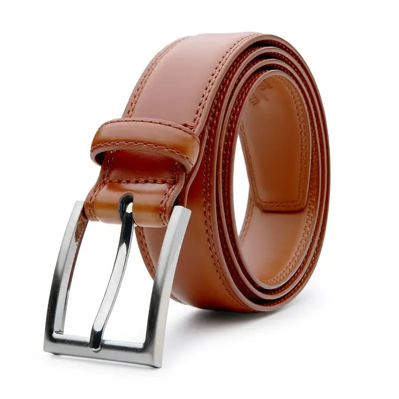 Men's leather belt with alloy buckle in 95 grain brown colour