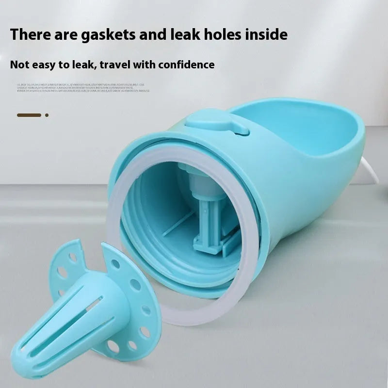 Blue portable dog drinking cup with two-in-one design for outdoor hydration