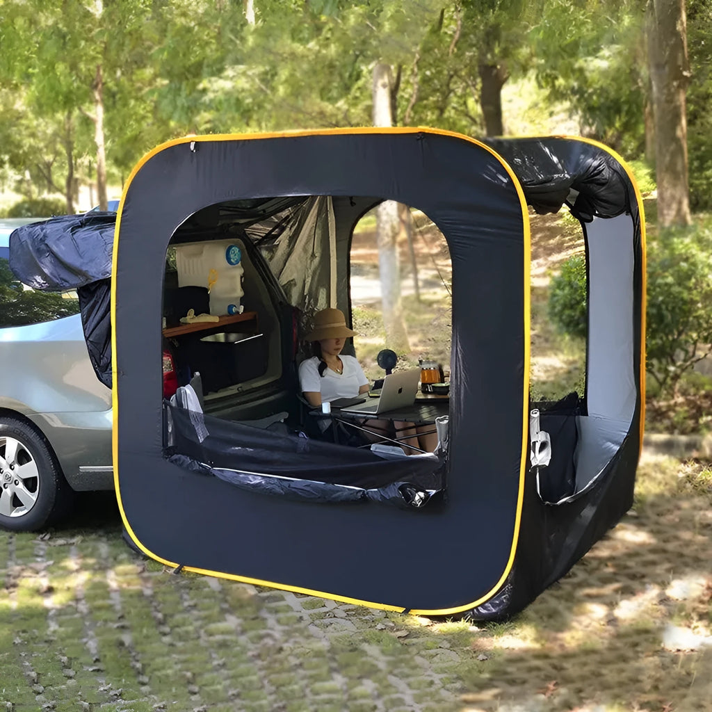 Black pop-up outdoor camping car tail tent unfolded to 200x200x200cm with waterproof Oxford cloth and steel framework