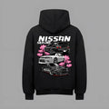 Loose casual Korean style round neck polyester pullover top in black on a model