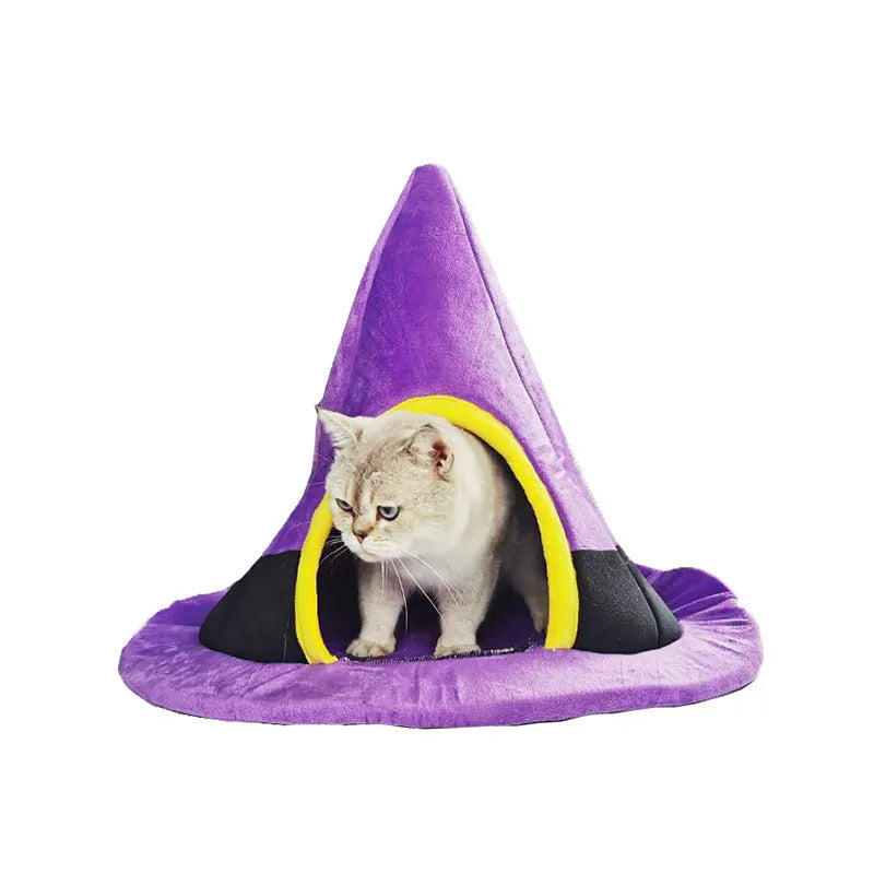 Purple Halloween witch hat-shaped cat nest pet bed measuring 60x46cm