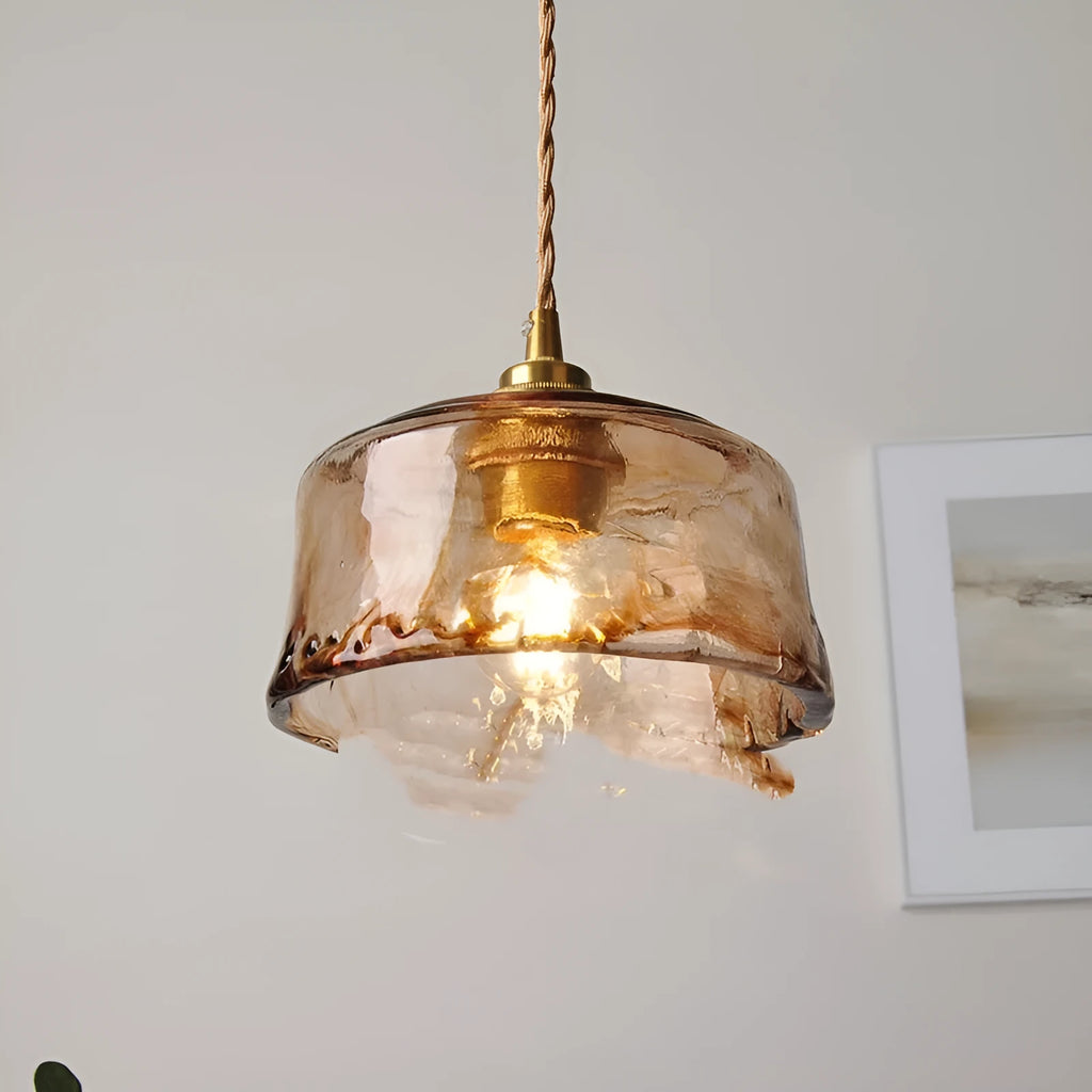Nordic retro style brass and glass pendant chandelier light for restaurant ceilings.