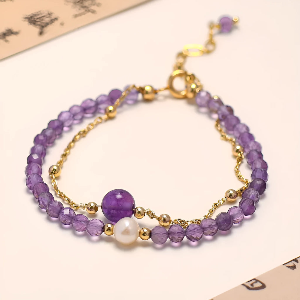 Women's amethyst purple crystal bracelet with diamond-shaped Chinese-style design on electroplated chain