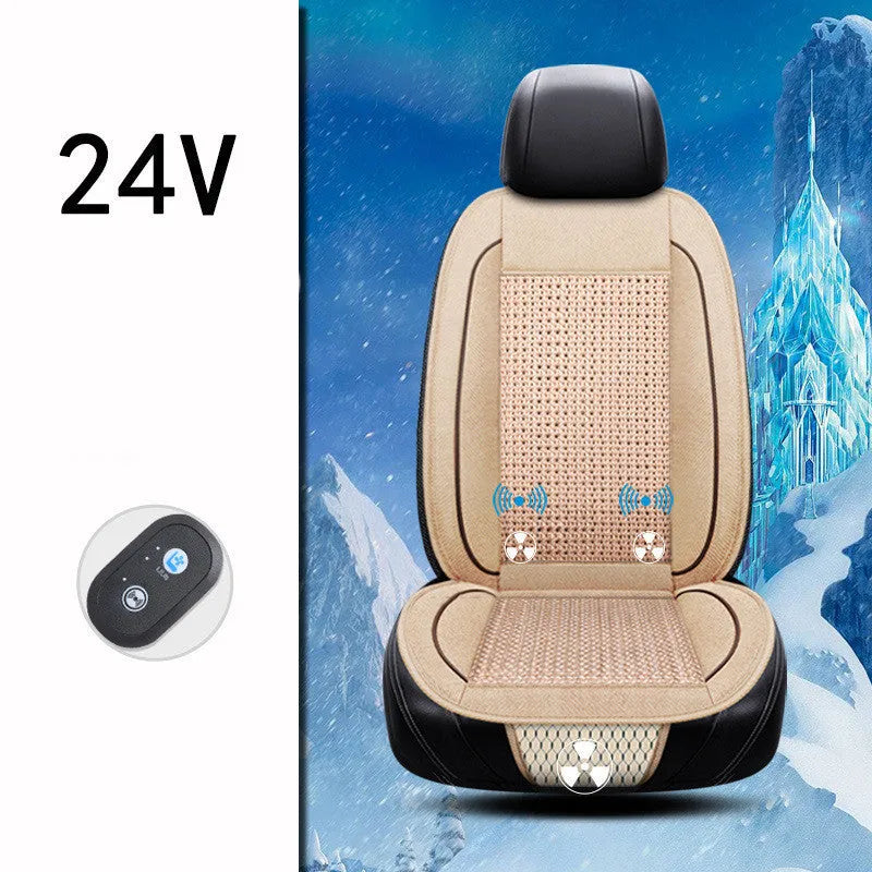 Square black car ventilation seat cushion with massage function measuring 60cm x 60cm
