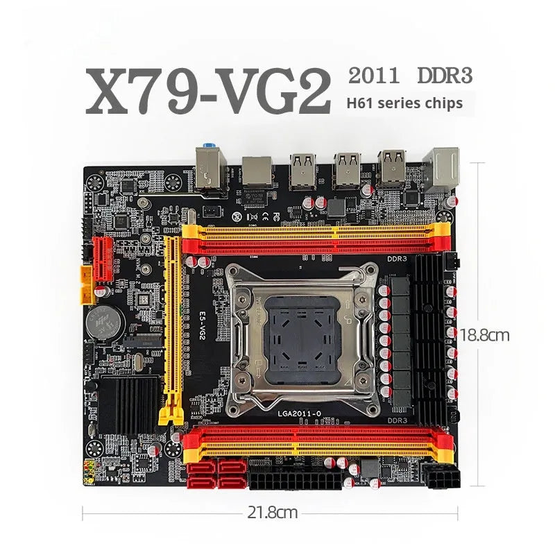 X79-VG2 desktop motherboard showing LGA 2011 CPU socket, DDR3 memory slots, and expansion slots