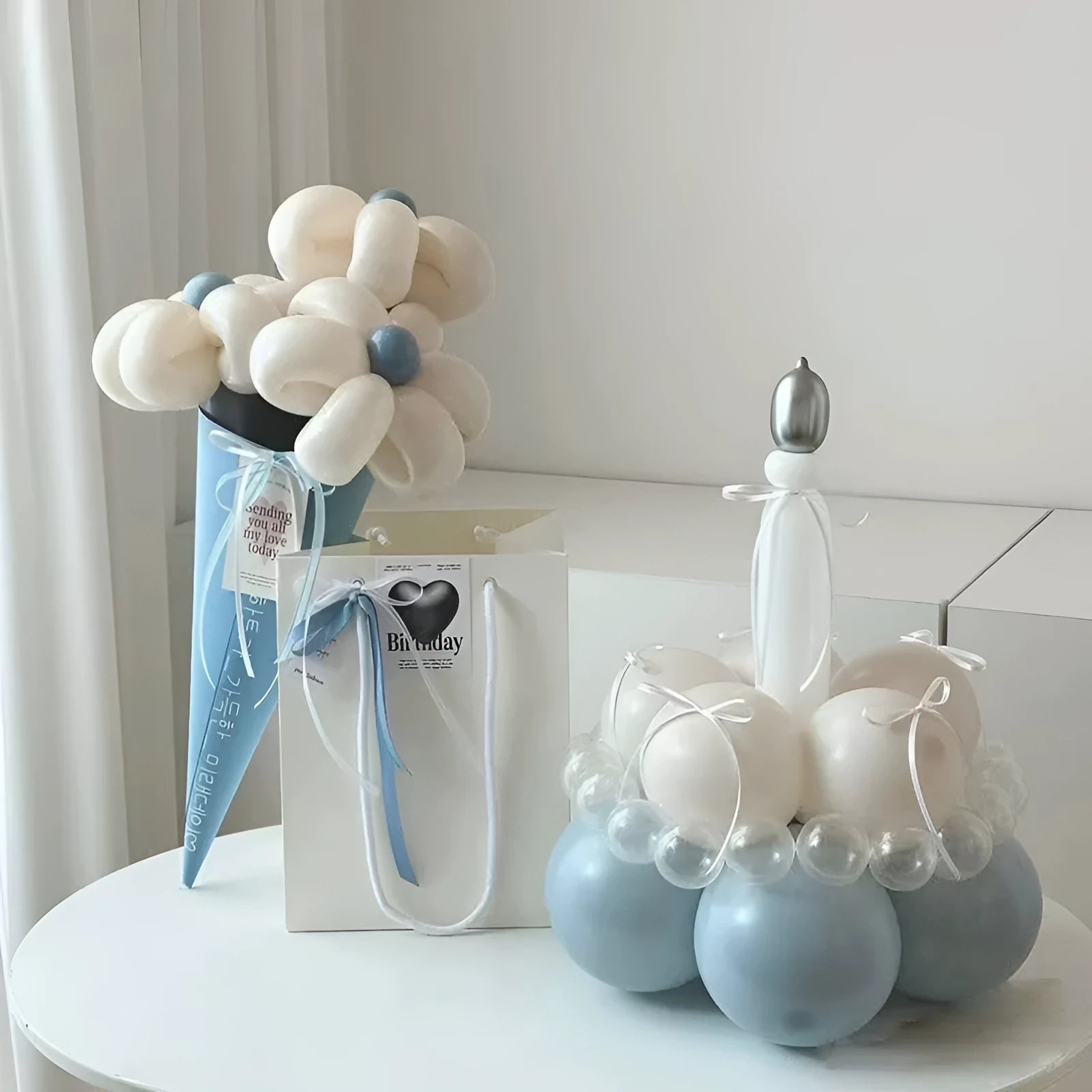 DIY balloon bouquet kit for cake decoration with round balloons in multiple colour options