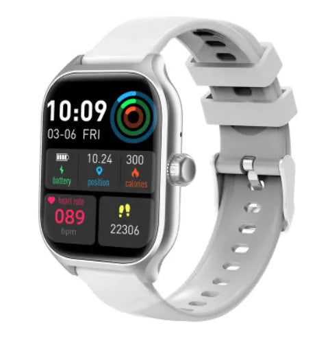 Bluetooth smart watch with full touch screen and silicone strap showing health monitoring functions