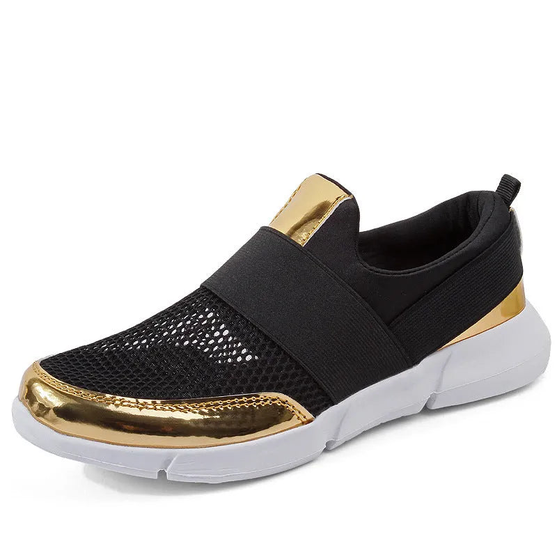 Women's blue mesh summer sneakers with low-top design on hard floor