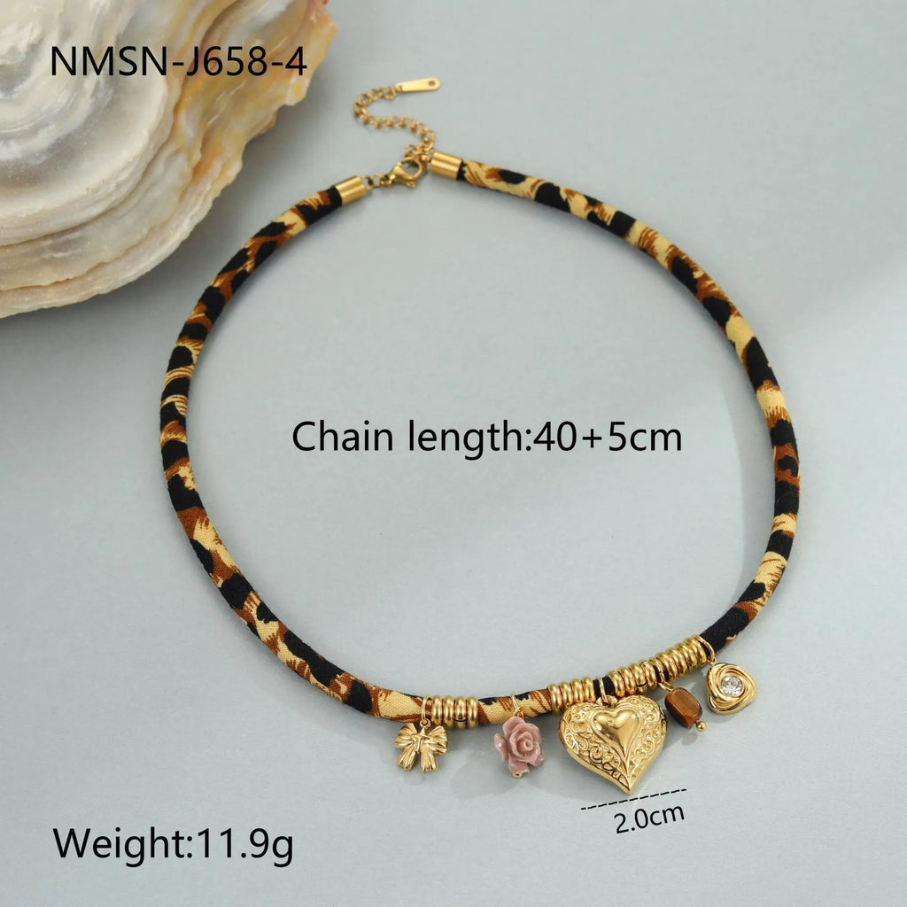Leopard series stainless steel necklace with 18K gold plated geometric pendant and adjustable chain for women