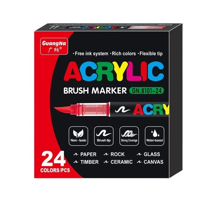 Set of straight liquid acrylic marker pens with soft felt tips in multiple colours