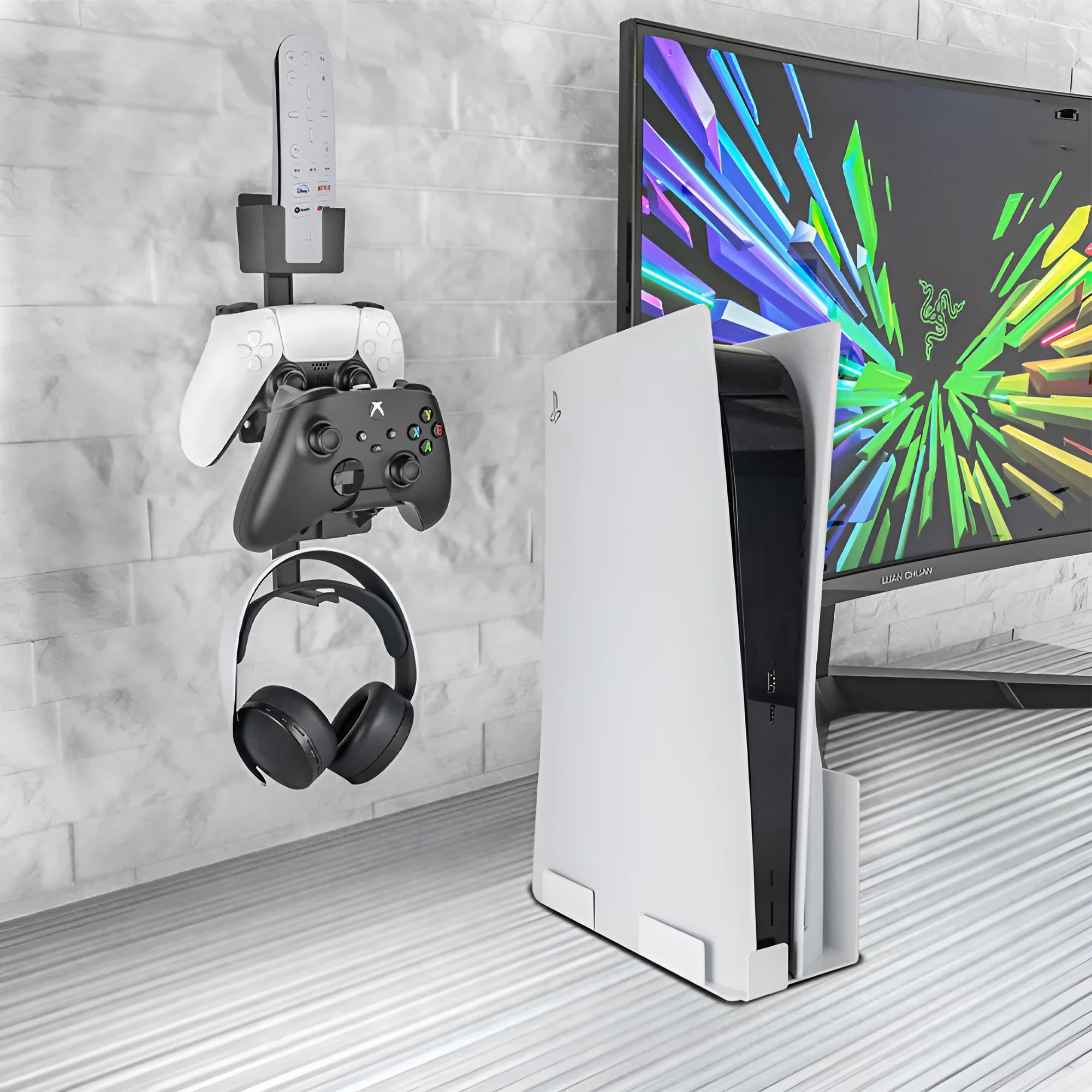ABS plastic wall-mounted hook holding gaming controller