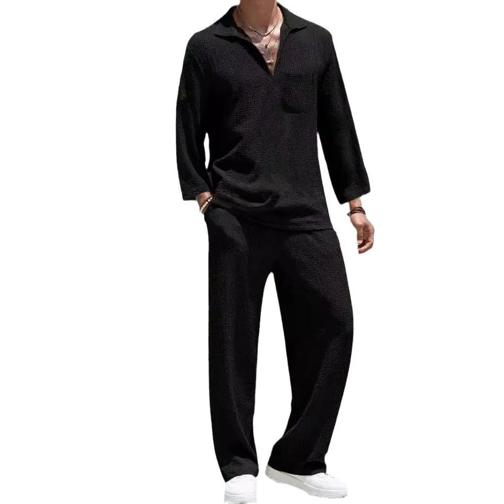Men's casual shirt trousers set in lake blue colour with shirt jacket and matching trousers