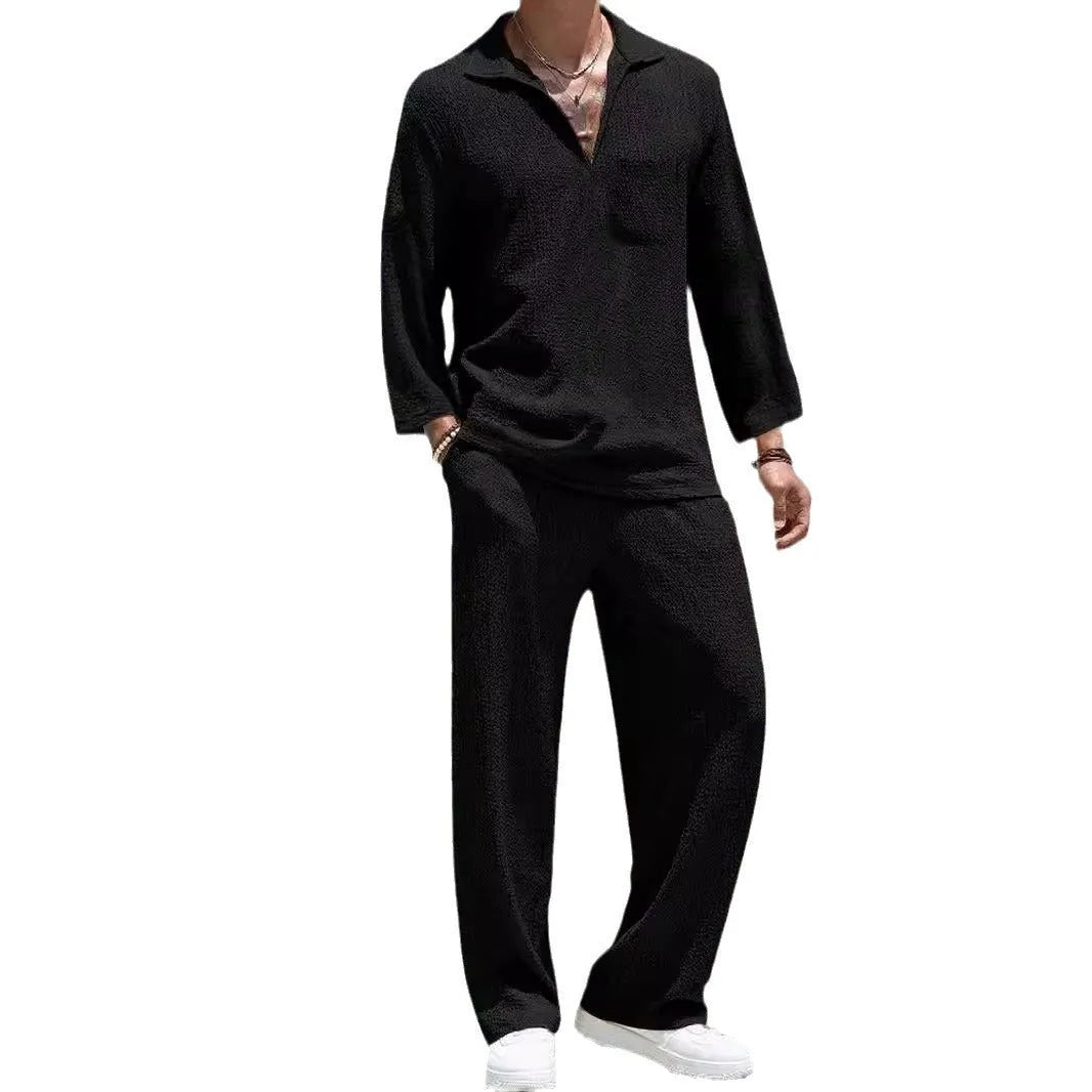 Men's casual shirt trousers set in lake blue colour with shirt jacket and matching trousers