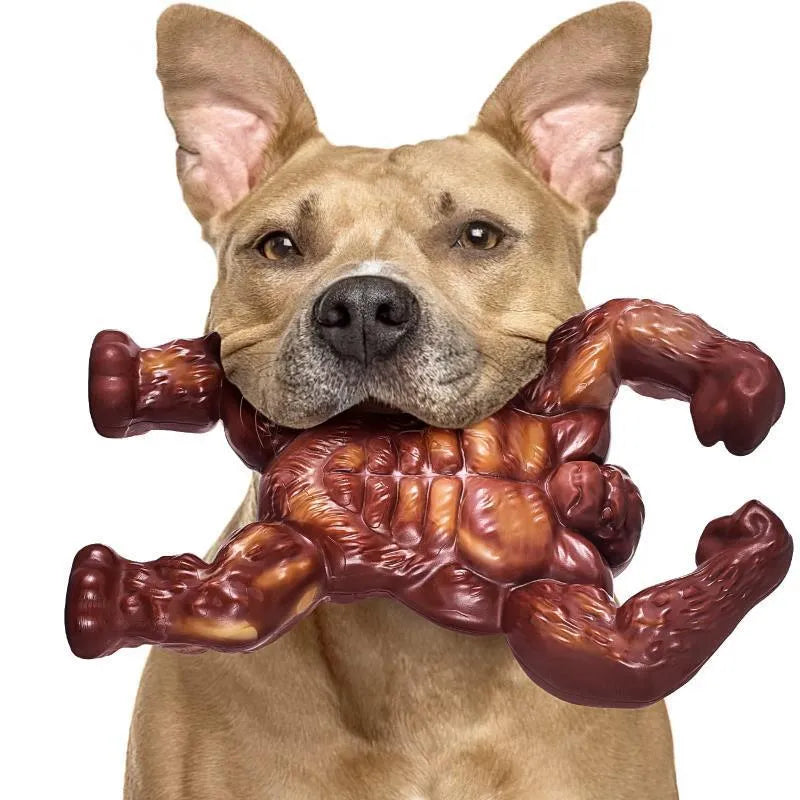 Scarlet red nylon dog chew toy with beef flavour coating and textured surface