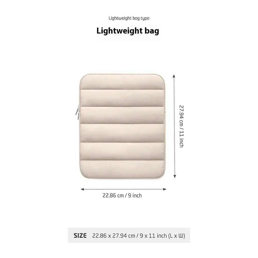 Fluffy air puff laptop sleeve with elastic sides in black colour protecting 11 inch device