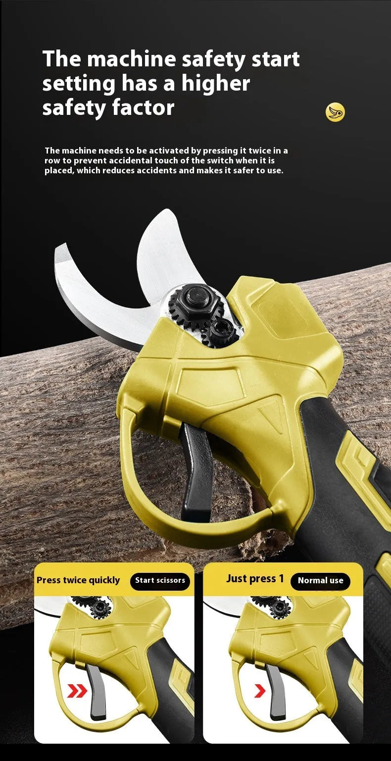 Wireless electric pruning knife with brushless motor, two lithium batteries, and five-section plastic storage case