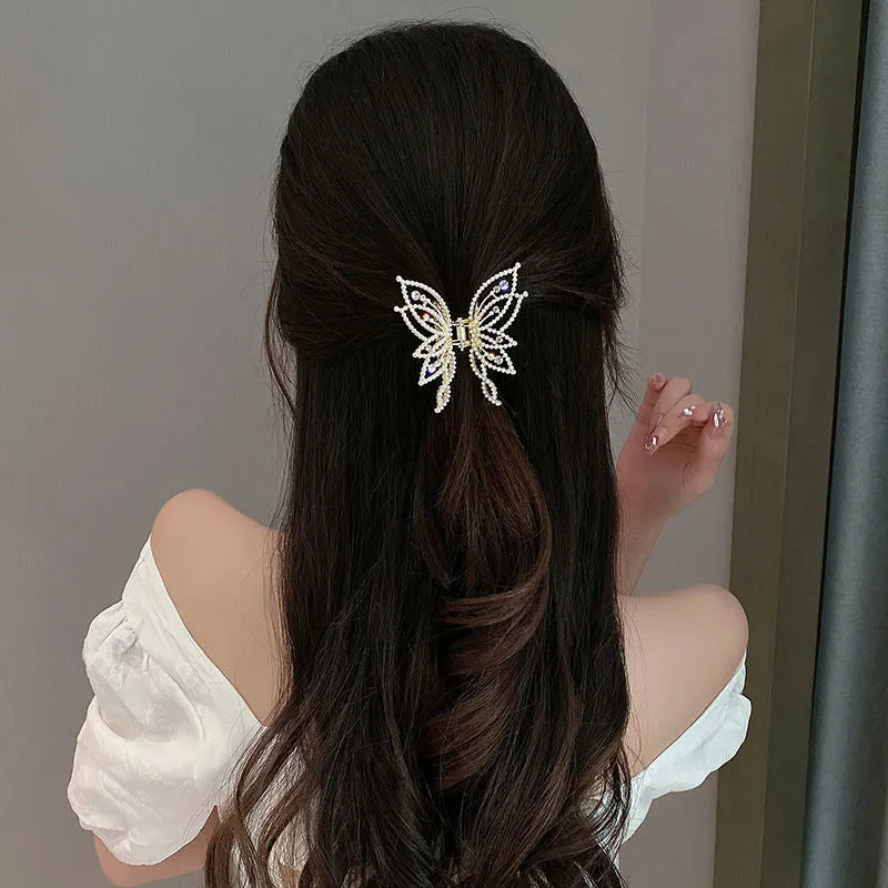 Butterfly design women's hair clip barrette with alloy construction and electroplated finish