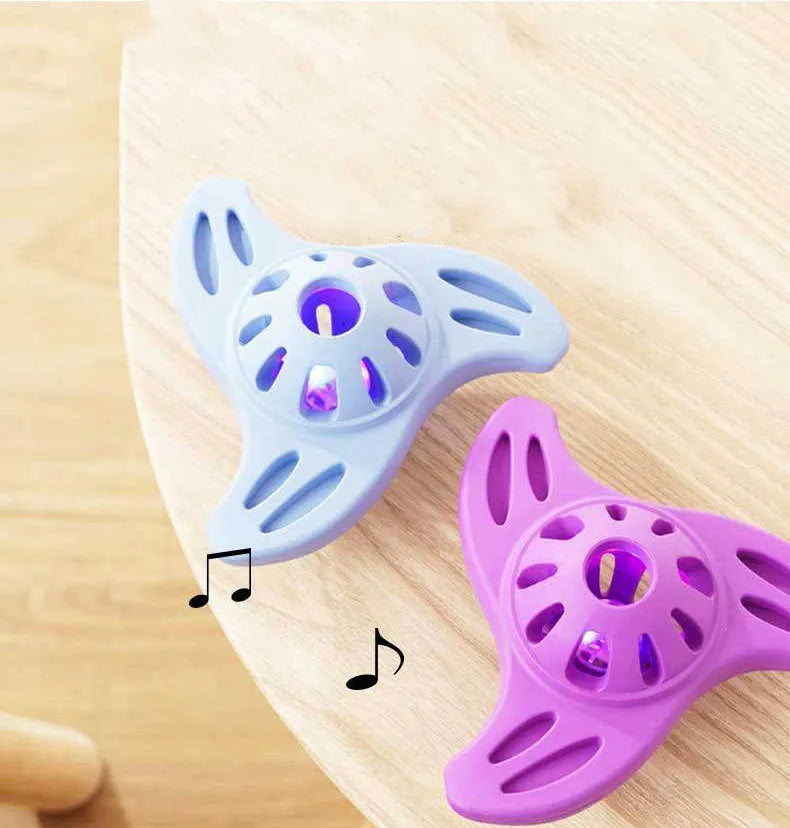 Blue boomerang-shaped dog chew toy with multiple edges for medium and large breed dogs