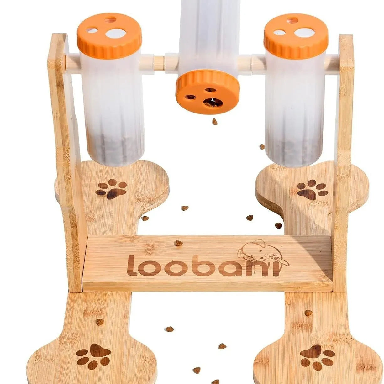 Wooden dog puzzle toy treat dispenser feeder measuring 31x30x20cm