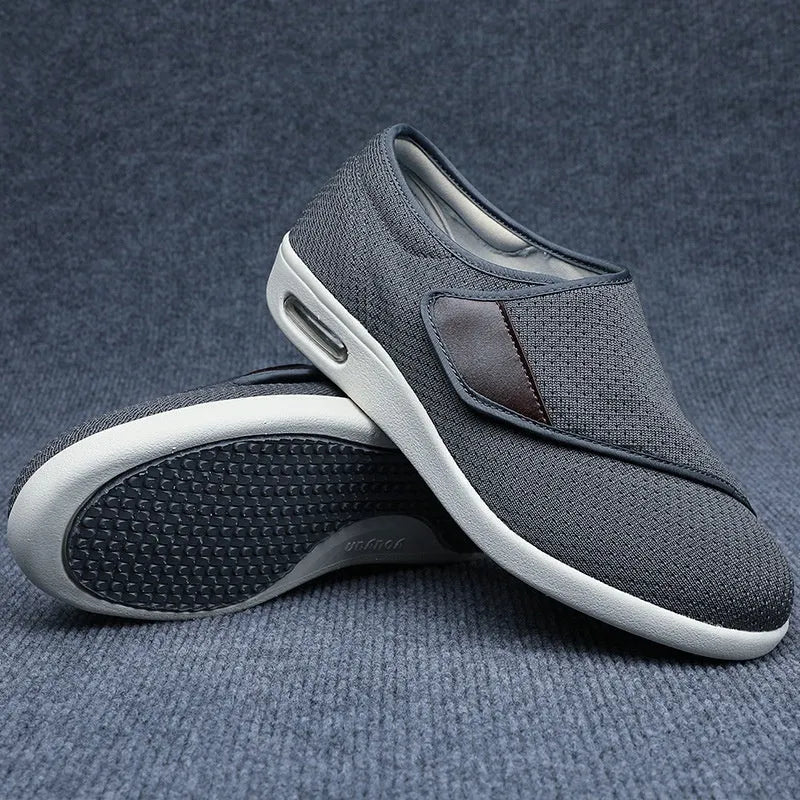 Leisure shoes with Velcro fastening in beige textile and synthetic leather