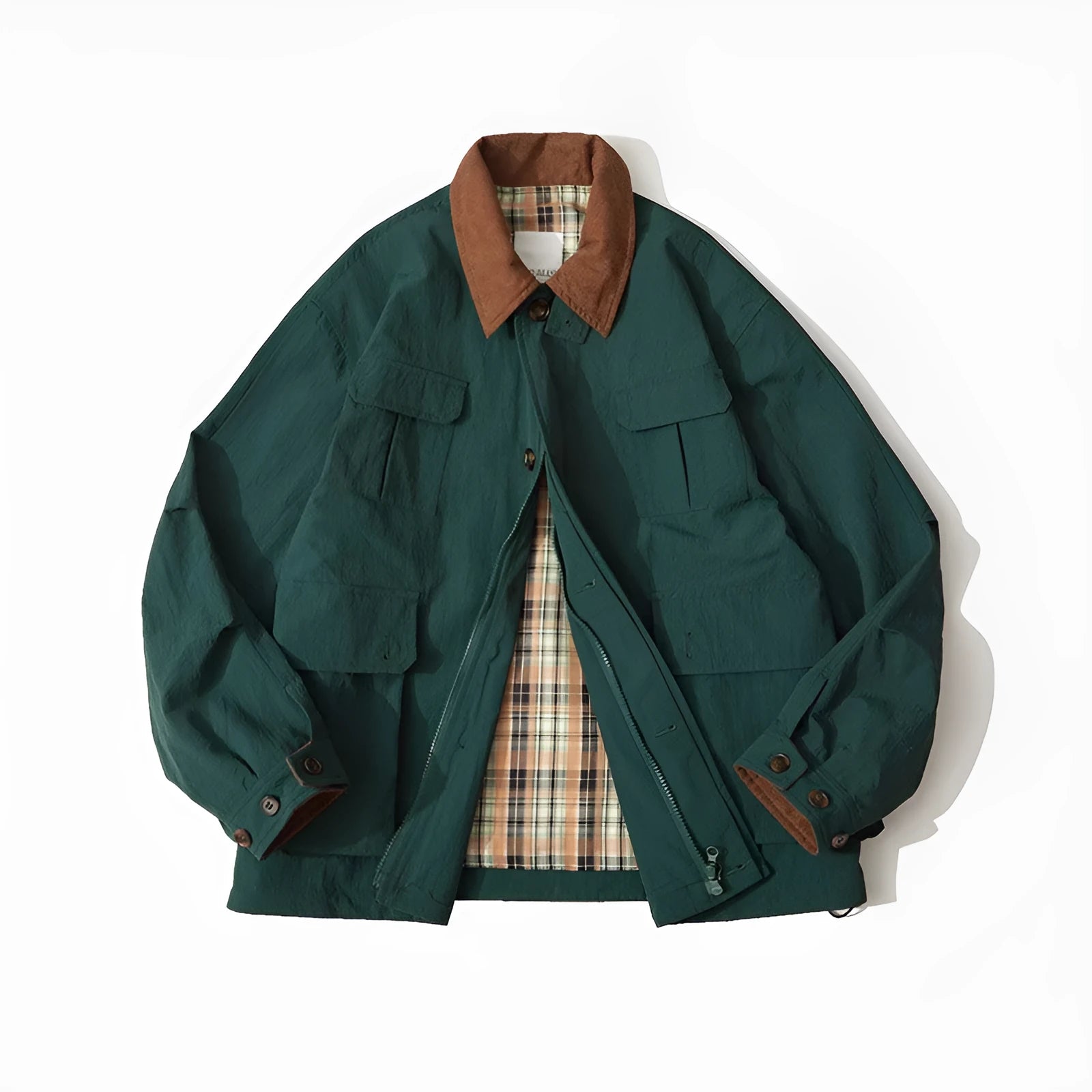 Green and apricot contrast colour casual jacket with side seam pockets for men and women