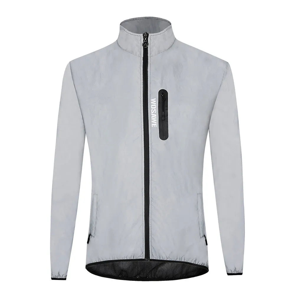 Silver BL220 waterproof polyester long-sleeved jacket on a hanger.
