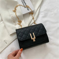 Women's minimalist crossbody bag with diamond lattice chain detail in black, white or green