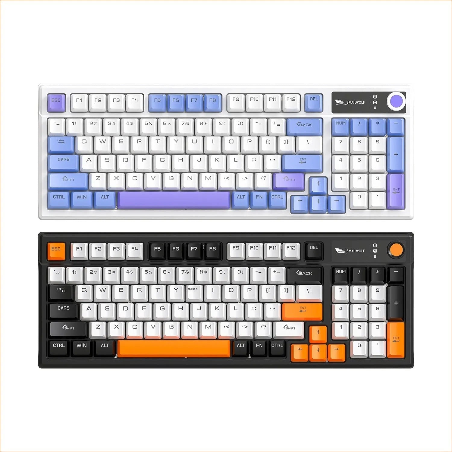 SK15 wired mechanical keyboard with central control knob in Autumn Water Blue colour on a desk.