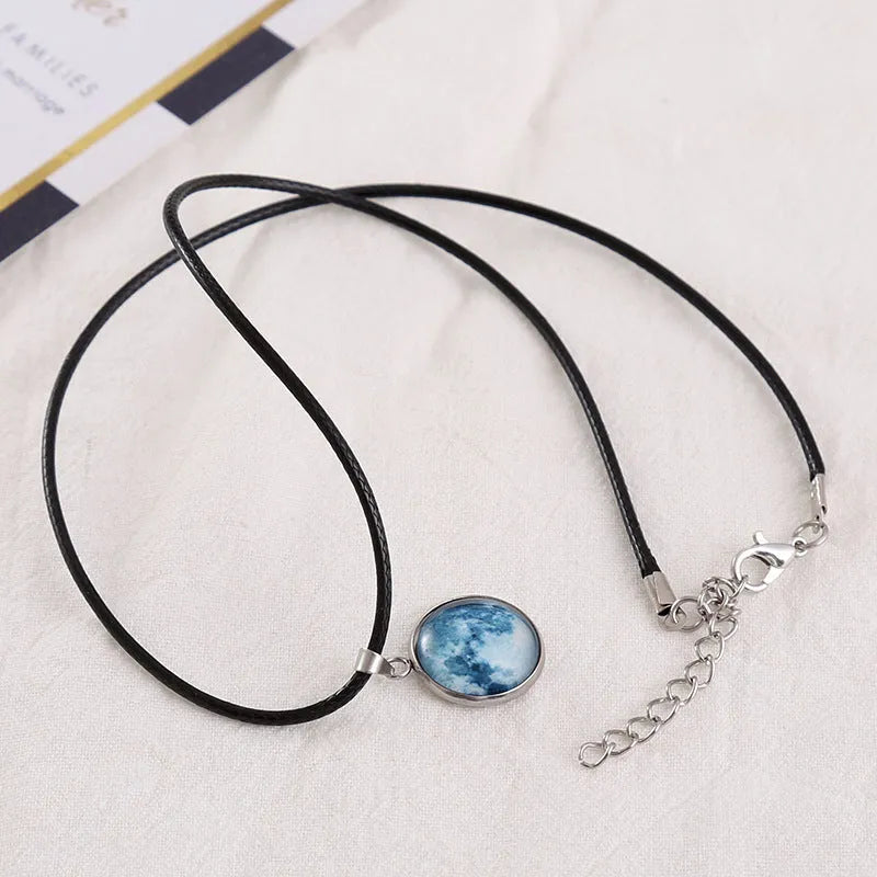 Luminous alloy pendant necklace with organic glass Christmas moon night sky celestial design