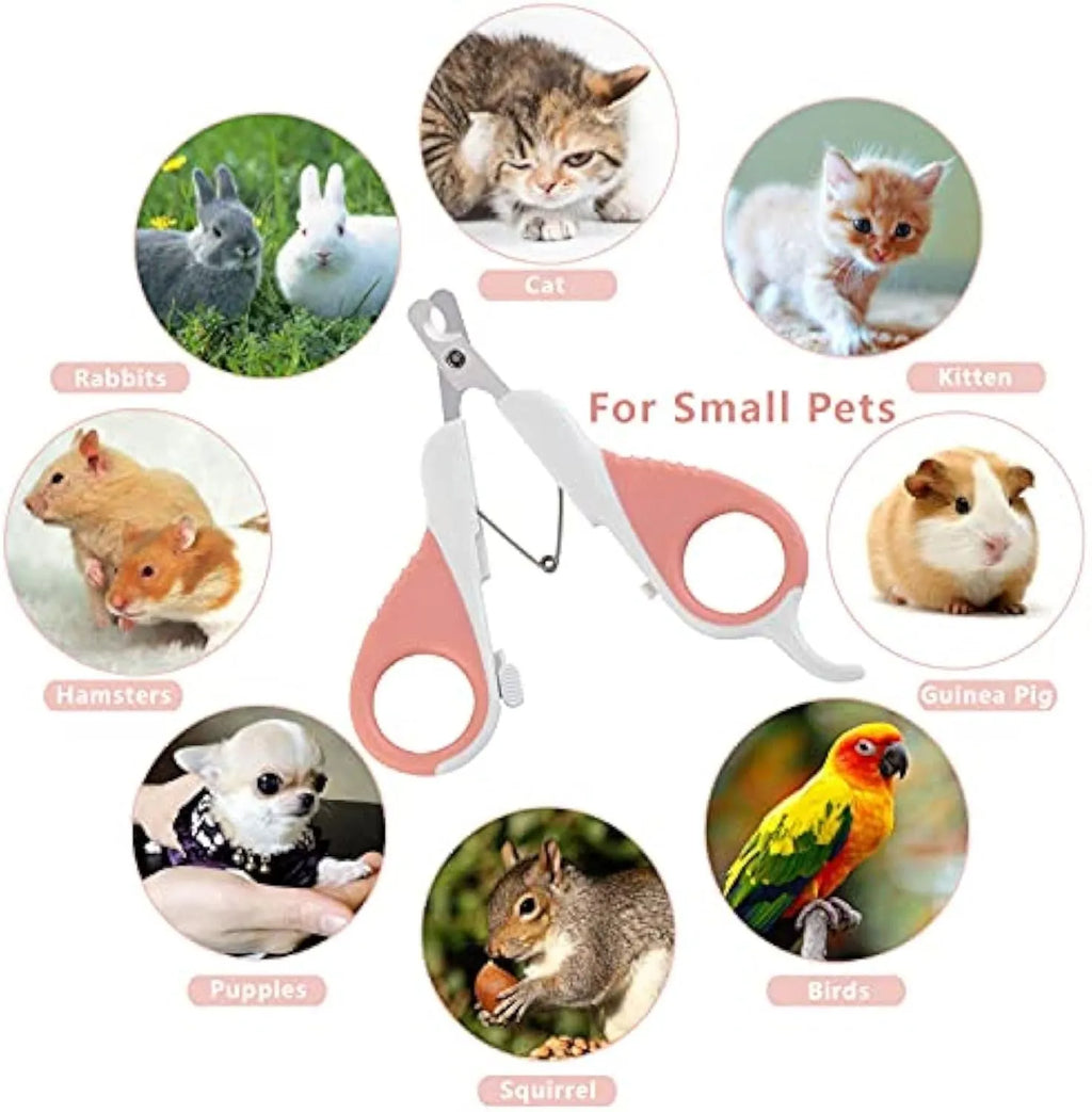 Cat nail clippers with curved blade and safety guard for small pet grooming