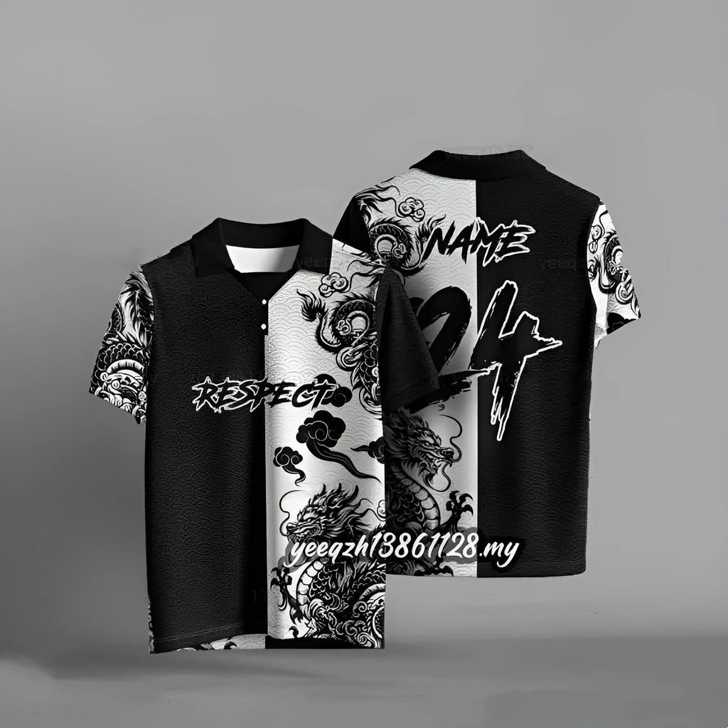 Black loose-fit short sleeve t-shirt with 3D digital printing on the front.