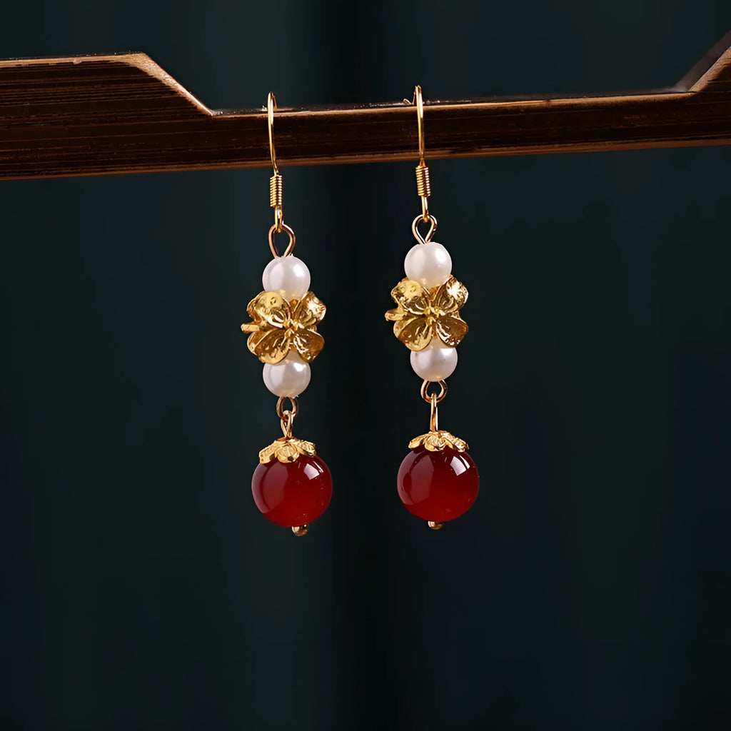 Women's geometric retro earrings with electroplated alloy construction for Han cheongsam outfits