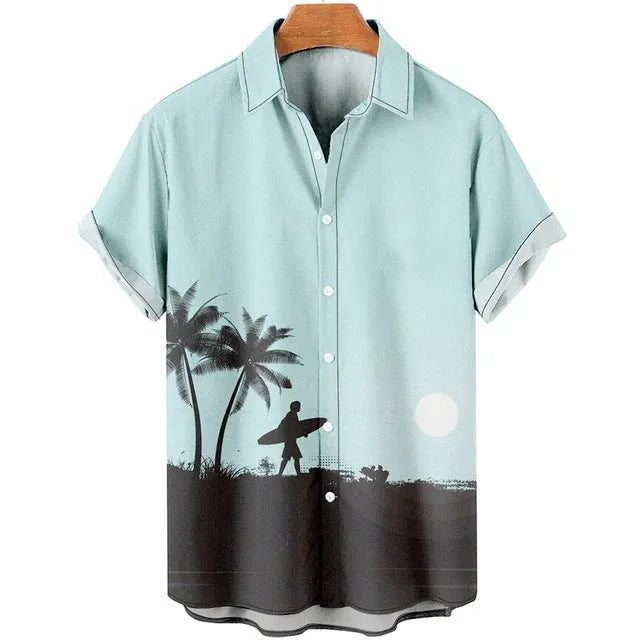 Men's slim fit floral beach shirt with 3D printed pattern on polyester fabric