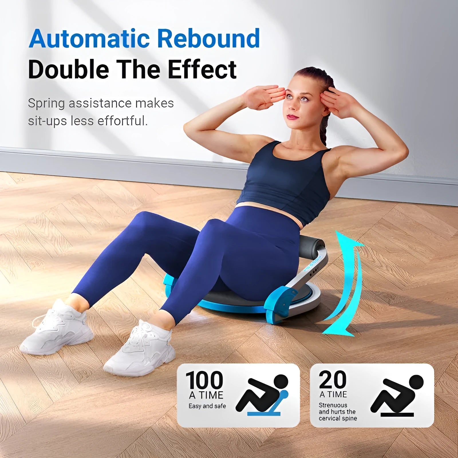 Household mini multifunctional abdominal device in sky blue and red colours for fitness training