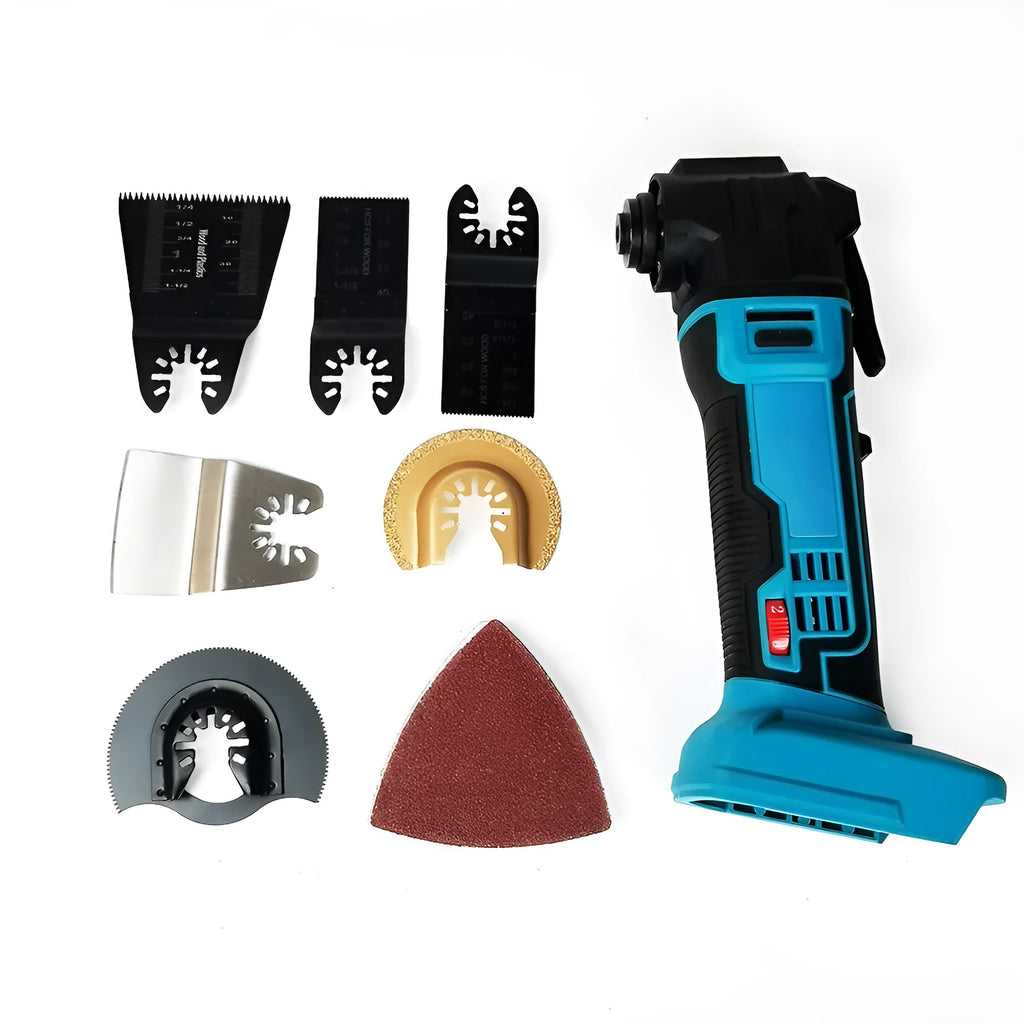 Rechargeable brushless lithium battery trimming machine and plastic storage box with accessories.