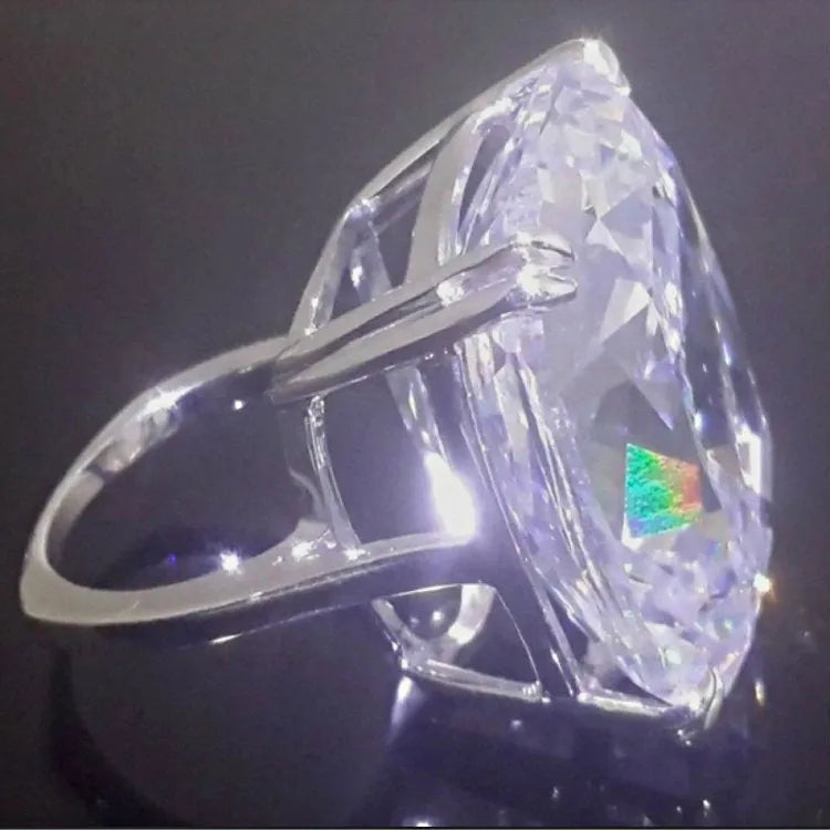 Women's white gold colour ring with simple inlaid square diamond geometric design on alloy band
