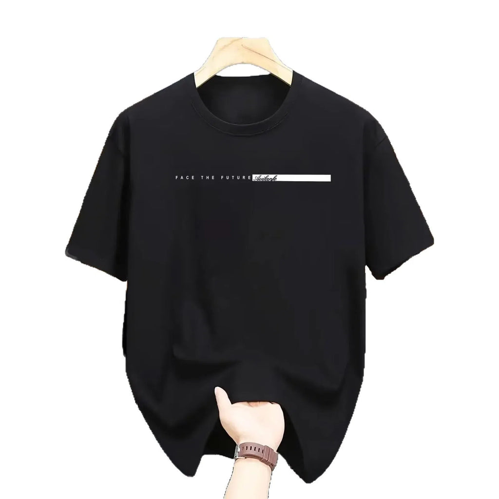 Men's cotton blend half sleeve bottoming shirt in solid black colour, loose fit, front view