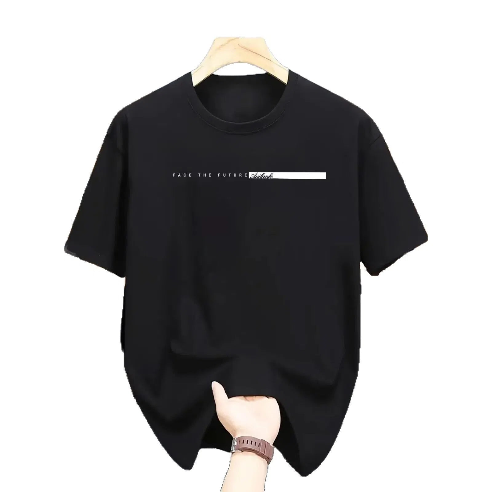 Men's cotton blend half sleeve bottoming shirt in solid black colour, loose fit, front view