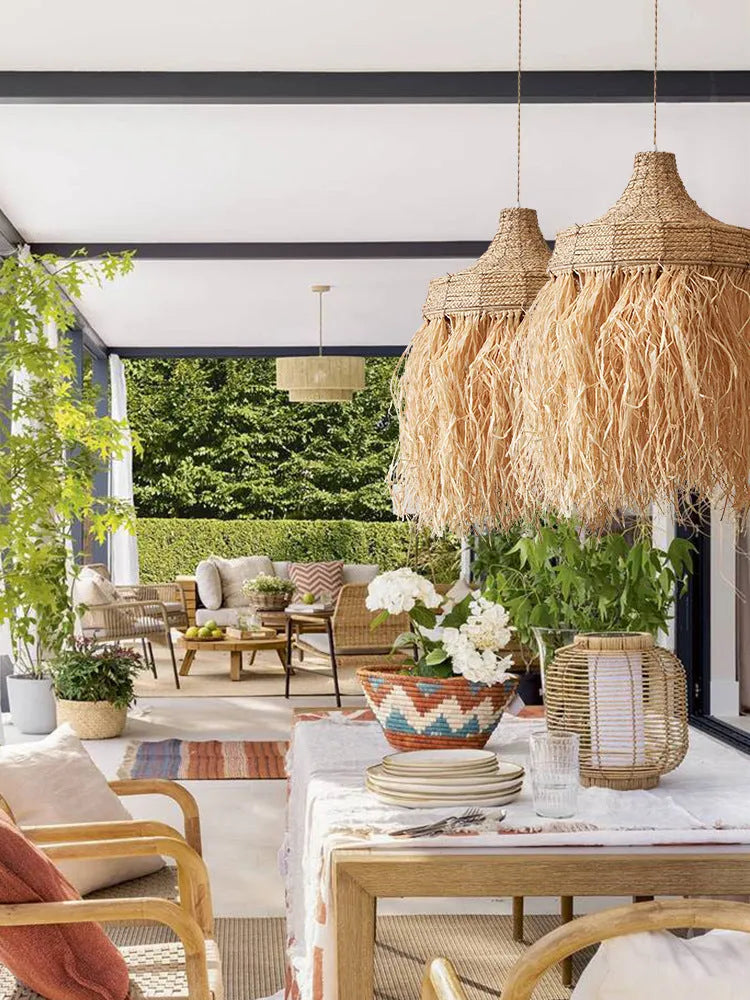 Southeast Asian style restaurant pendant light with 50cm diameter woven from wild vetch and willow