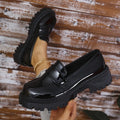 Plus size women's chunky heel loafers in black, wine red and green colours