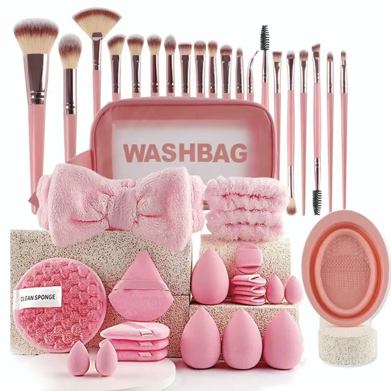 Hydrophilic non-latex beauty tools combination suit with multiple pieces for face wash and makeup application