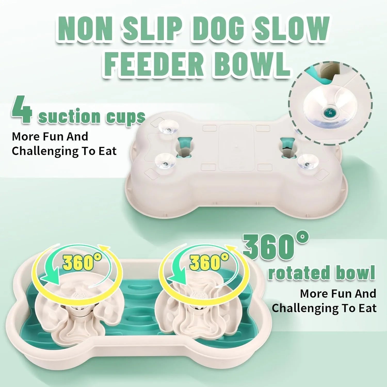 Large green slow feeder dog bowl with three-tier puzzle design for dry and wet food