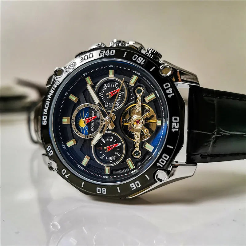 Automatic mechanical watch for men showing silver case with white dial