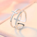 Geometric adjustable copper ring for women with inlaid zircon stones in gold colour.