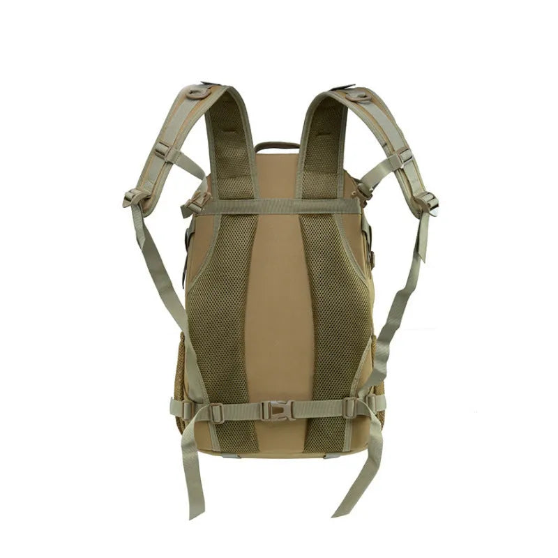 Outdoor mountaineering backpack in Oxford cloth showing air pillow belt and one of ten available colour options.