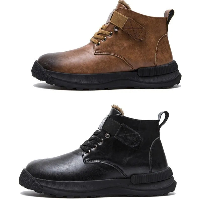 Black Martin high-top platform boots with velvet artificial PU upper and rubber sole
