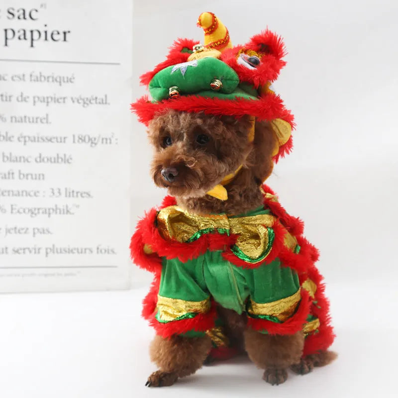 Lion Dance Dog Funny Autumn and Winter Pet Clothes Polyester Sizes S M L XL Red White Yellow Casual Pet Apparel for Male and Female Dogs