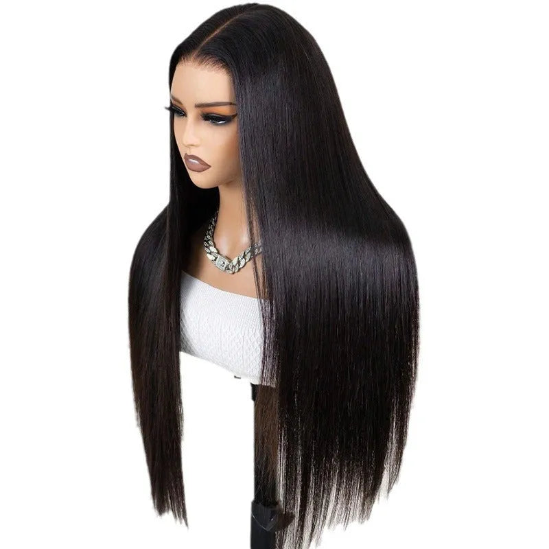 A straight, Black human hair wig with a 13x6 lace front, shown in a long length.