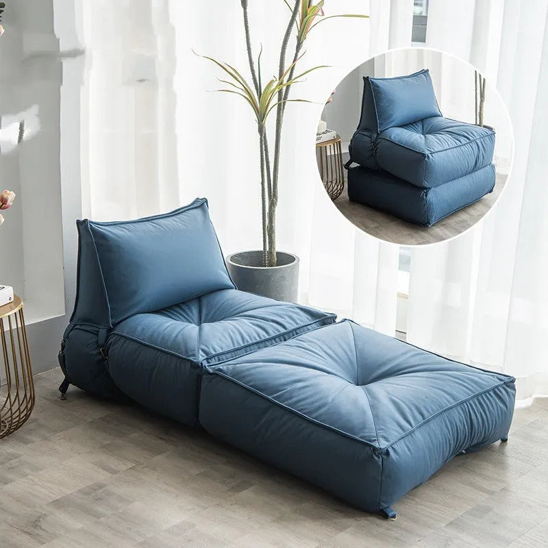 Folding back chair in fabric with fine particle fill, available in navy blue, for bedroom or living room