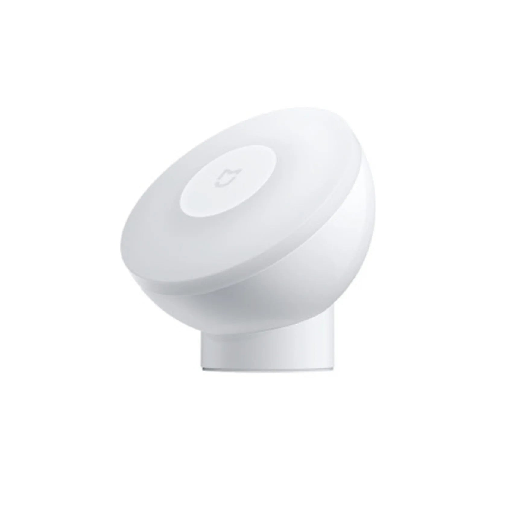 White square modern bedside table lamp with motion sensor and Bluetooth, shown on a nightstand.